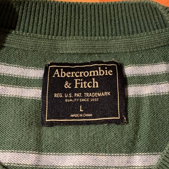 Mens Large Vintage Green Striped Abercrombie & Fitch Sweater - Picture 2 of 6